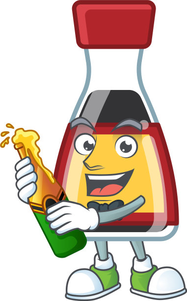 吉祥物卡通说亚洲酱和瓶装啤酒图片下载