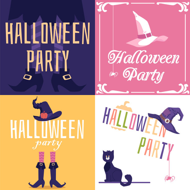 万圣节派对邀请卡与女巫集图片下载