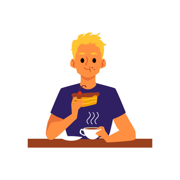 金发男人喝茶或咖啡配甜点图片下载
