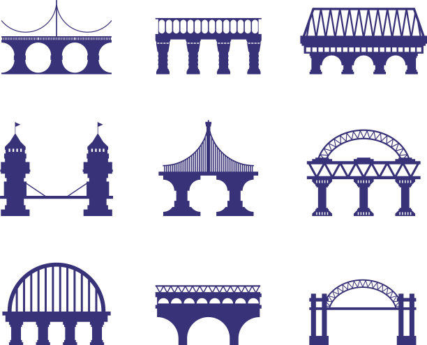 桥梁建筑，城市剪影，拱桥缆索图片下载