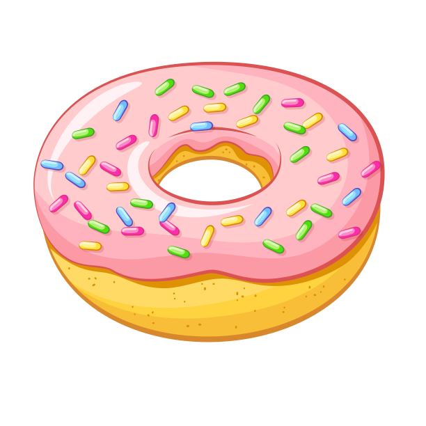 手绘卡通美味的粉色草莓甜甜圈，逼真的食物矢量插画图片下载