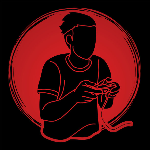 男人玩电子游戏，卡通图形图片下载