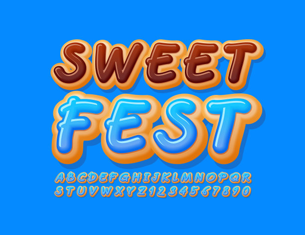 矢量美味海报甜节。美味的甜甜圈字母和数字集图片下载