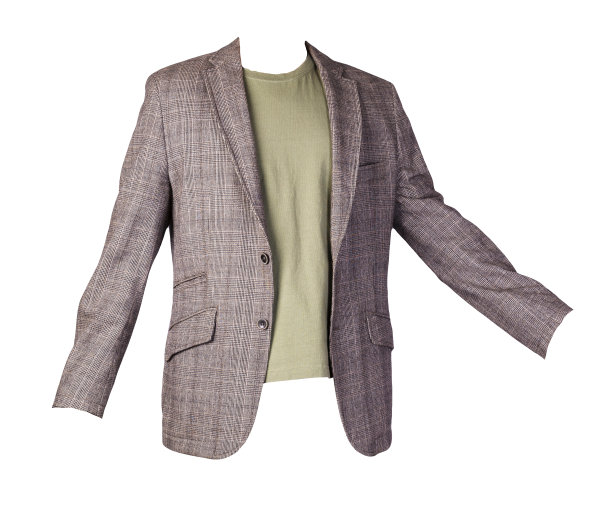 有纽扣的夹克和一件孤立在白色背景上的t恤。图片下载