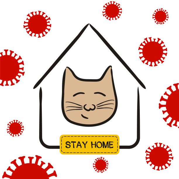 一只手画的可爱的猫在检疫所图片下载