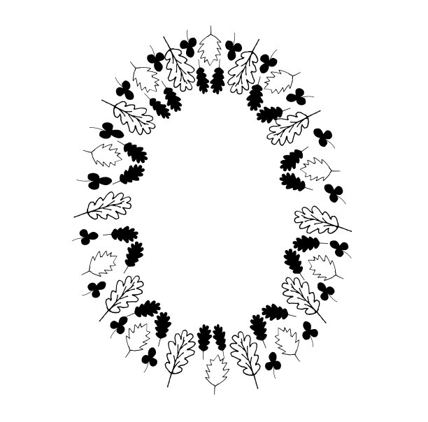 白色背景上装饰着树叶的复活节彩蛋。矢量插图。儿童和成人涂色书。标志模板的节日设计，邮寄，和邀请。图片下载