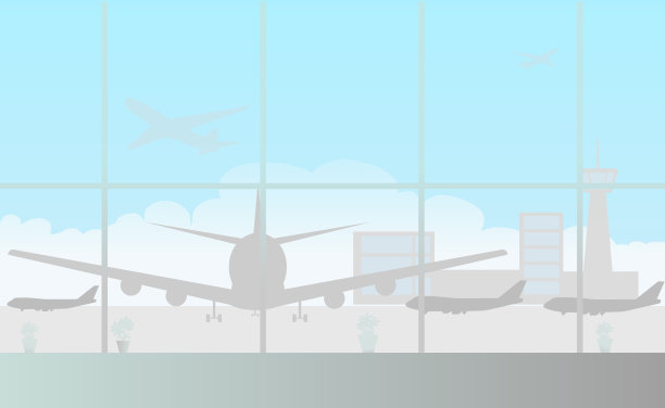 空的候机室，机场有大的全景窗户图片下载