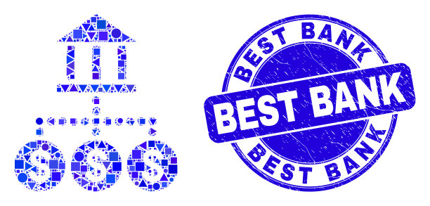 蓝色刻有最好的银行印章和银行等级图片下载