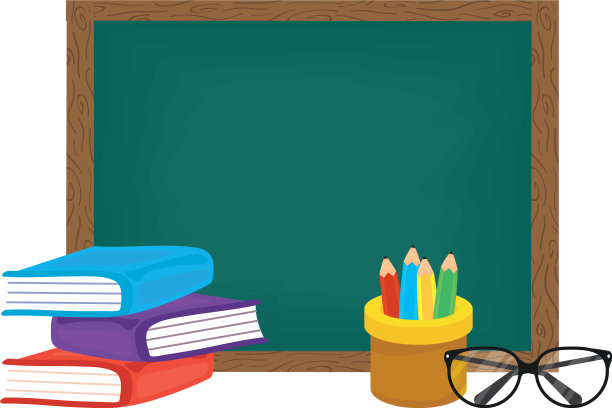 学校的黑板上有书和铅笔架图片下载