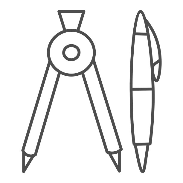 钢笔和圆规细线图标文具概念图片下载