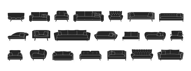 沙发孤立的黑色设置图标图片下载