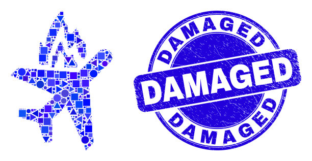 蓝色擦伤损坏的邮票和飞机坠毁图片下载