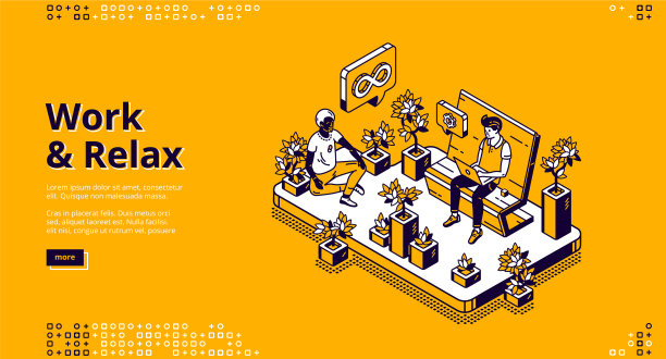 工作和放松等距着陆网页网页横幅图片下载