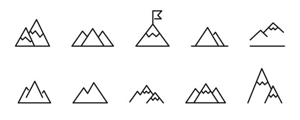山线细图标设置。向量山景观收集。图片下载
