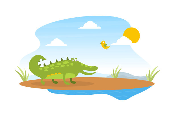 可爱友好的鳄鱼和可爱的鸟在非洲图片下载