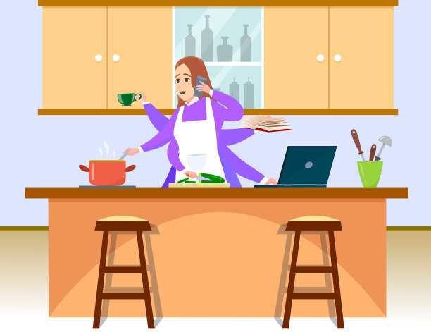 女性自由职业者同时做几件事图片下载