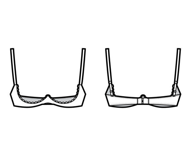 胸罩架开杯内衣技术时尚插图可调肩带，钩和眼睛关闭。平图片下载