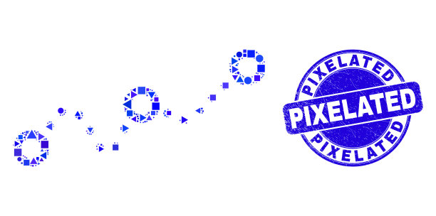 蓝色垃圾像素邮票和虚线图表图片下载