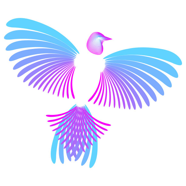 程式化的鸟头，翅膀，尾巴粉红色和蓝色图片下载