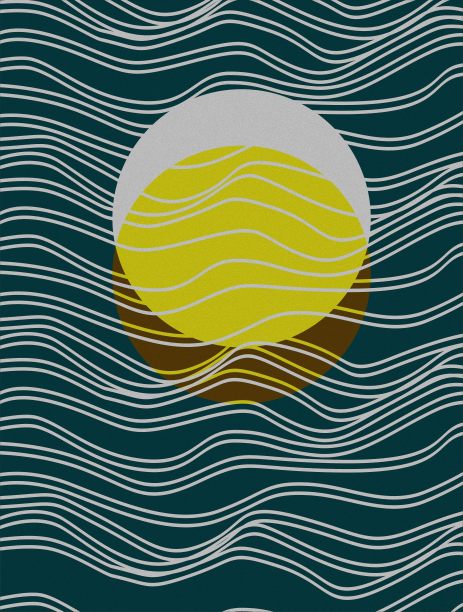 海、波、月的插画图片下载