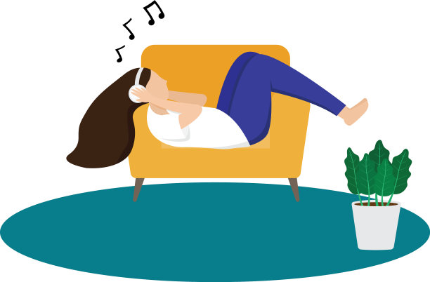 一个女孩躺在沙发上听音乐图片下载