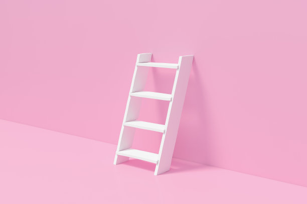 白色的梯子孤立在粉红色的背景3d渲染。3d插图3d模板最小样式概念。图片下载