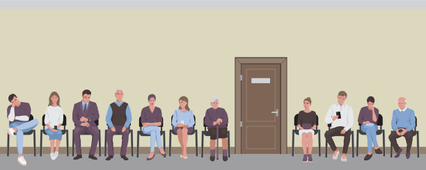 人们坐在走廊的椅子上等待图片下载