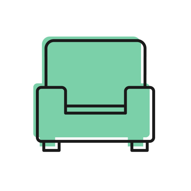 黑色线条扶手椅图标孤立的白色背景。向量图片下载