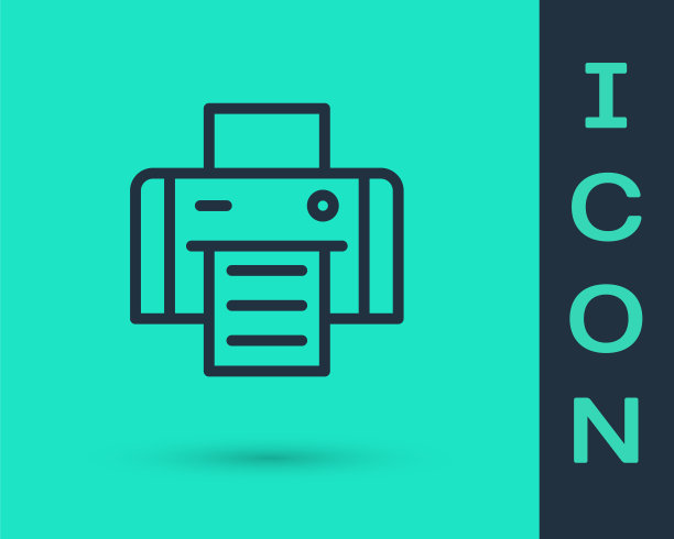 黑线打印机图标隔离在绿色背景上。向量图片下载