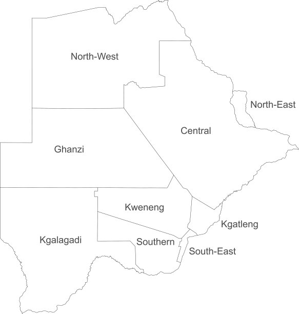 博茨瓦纳政治地图与姓名标签在白色背景。图片下载