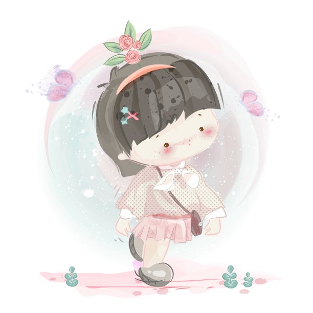 手画了一个可爱的女孩。矢量图图片下载