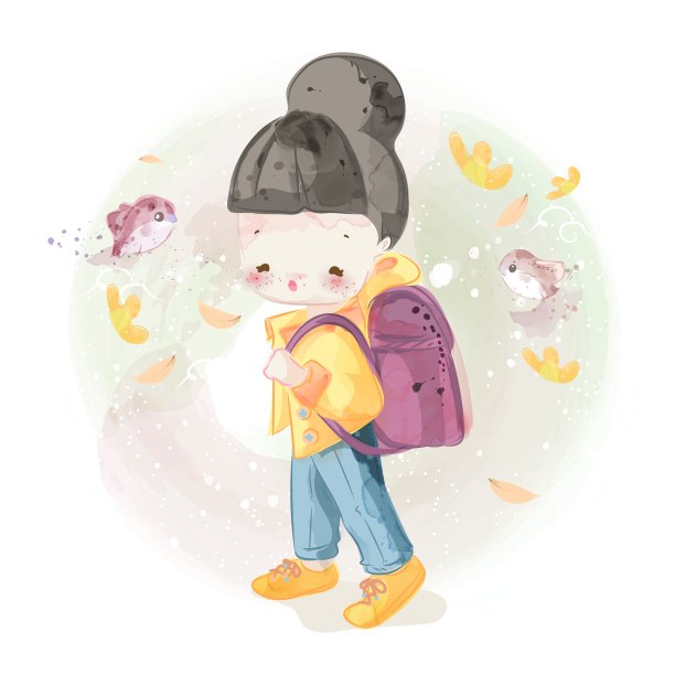 手画了一个可爱的女孩。矢量图图片下载