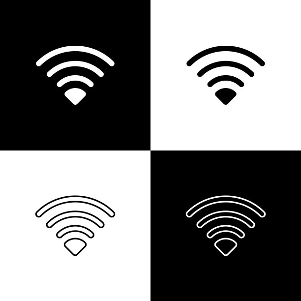 设置Wi-Fi无线互联网网络符号图标隔离在黑白背景上。向量图片下载