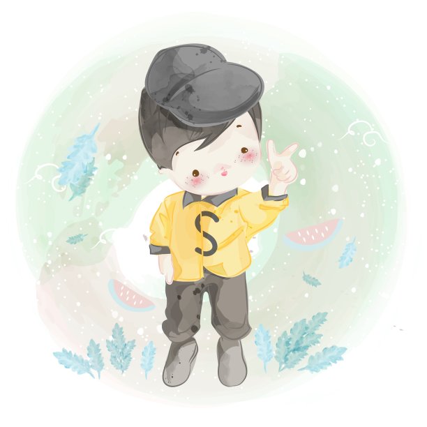 手画了一个可爱的女孩。矢量图图片下载