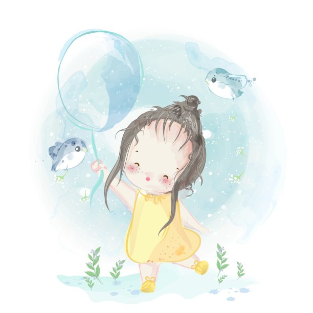 手画了一个可爱的女孩。矢量图图片下载