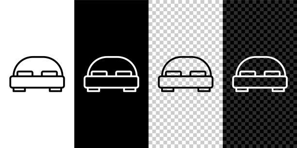 设置线大床为两个或一个人图标孤立在黑白背景。向量图片下载