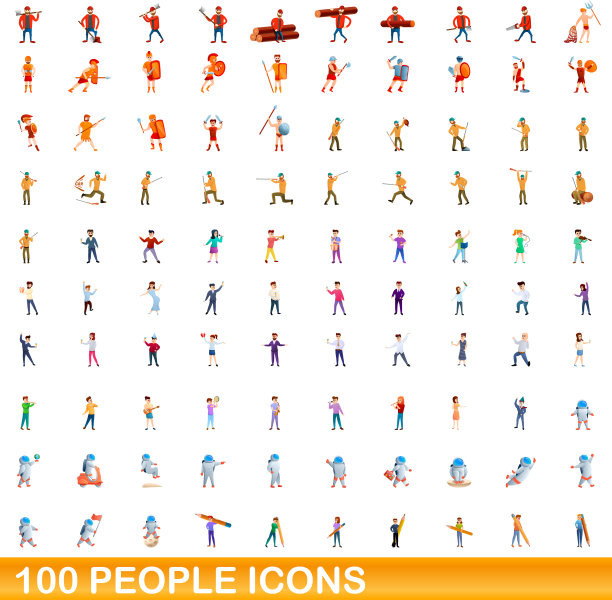 100人图标设置卡通风格图片下载