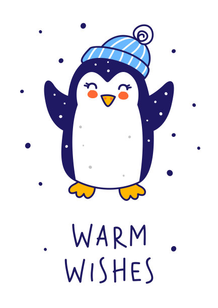可爱的小企鹅戴着温暖的帽子孤立在白色的背景-卡通人物为有趣的圣诞节和新年冬季贺卡和海报设计图片下载