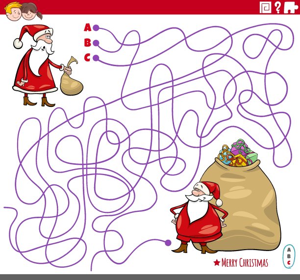 带有卡通圣诞老人角色的教育迷宫游戏图片下载