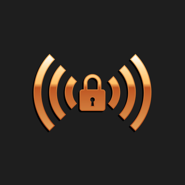 金色Wifi锁定标志图标隔离在黑色背景。密码wi - fi的象征。无线网络图标。无线区域。长长的阴影风格。向量图片下载