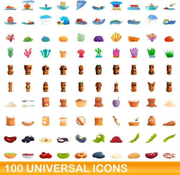 100个通用图标设置卡通风格图片下载