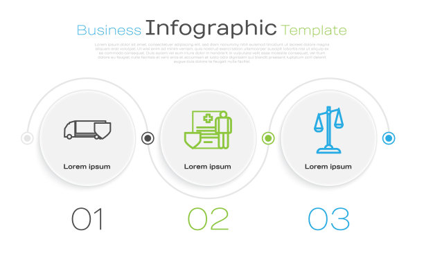 固定线运送货车与盾牌，医疗剪贴板与临床记录和公正的天平。业务信息模板。向量图片下载