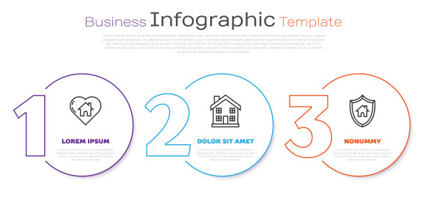 设线房子与心形，家的象征和房子与盾牌。业务信息模板。向量图片下载