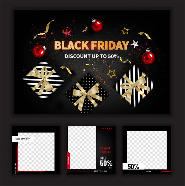 黑色星期五社交媒体张贴模板的数字营销和促销。横幅的报价。黑色和红色。模拟照片矢量帧。图片下载