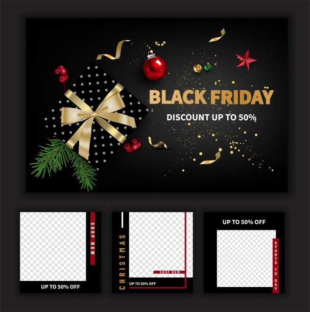 黑色星期五社交媒体张贴模板的数字营销和促销。横幅的报价。黑色和红色。模拟照片矢量帧。图片下载