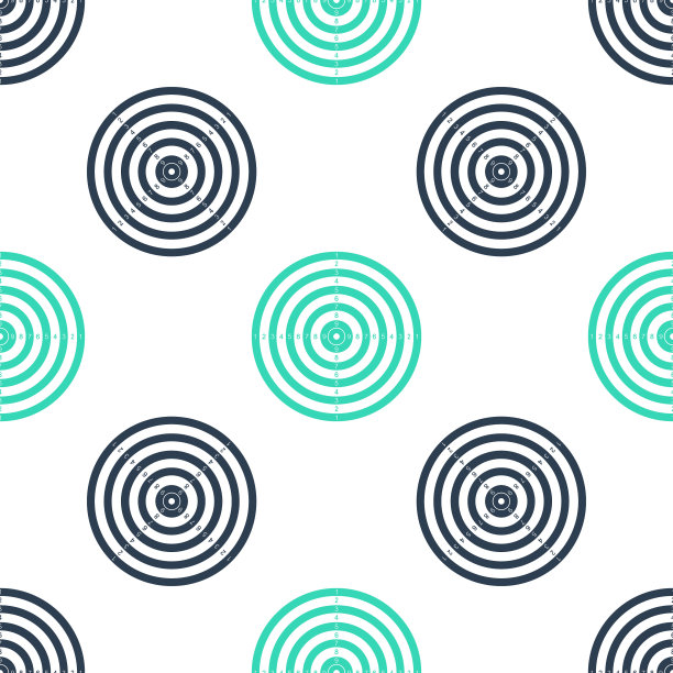 绿色目标运动射击竞赛图标隔离无缝模式上的白色背景。射击靶场或手枪射击的干净目标。向量图片下载