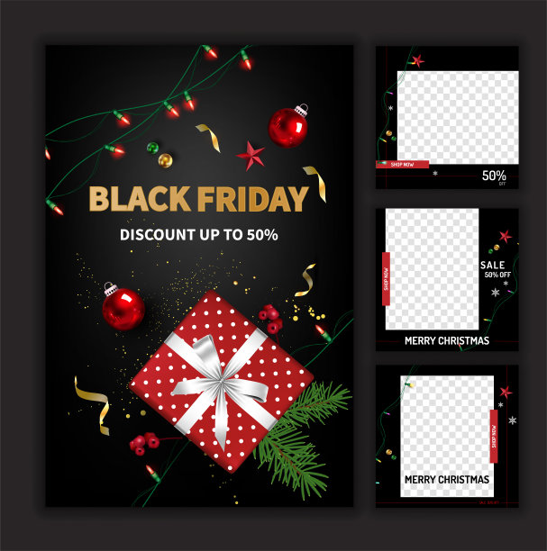 黑色星期五社交媒体张贴模板的数字营销和促销。横幅的报价。黑色和红色。模拟照片矢量帧。图片下载