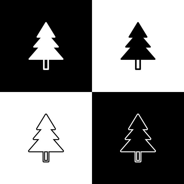 在黑白背景上隔离的圣诞树图标。圣诞快乐，新年快乐。矢量图图片下载