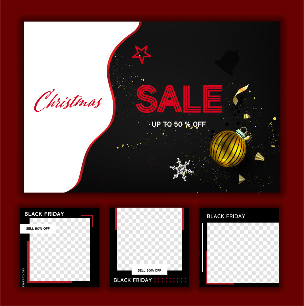 黑色星期五社交媒体张贴模板的数字营销和促销。横幅的报价。黑色和红色。模拟照片矢量帧。图片下载