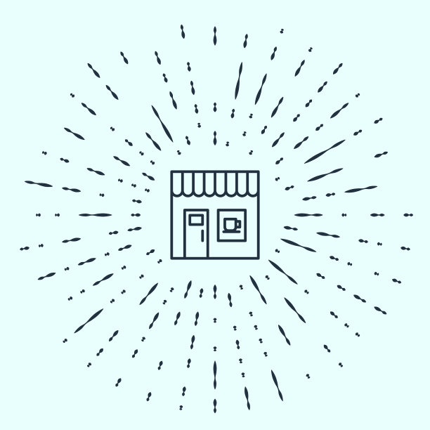 黑线咖啡店图标孤立在灰色背景。抽象的圆随机点。向量图片下载